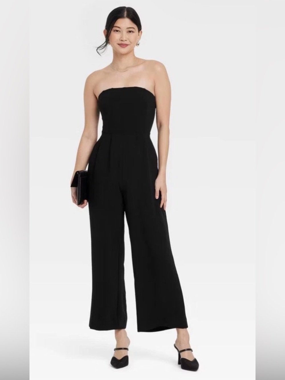New With Tags A New Day Strapless Wide Leg Black Crepe Jumpsuit Sz M